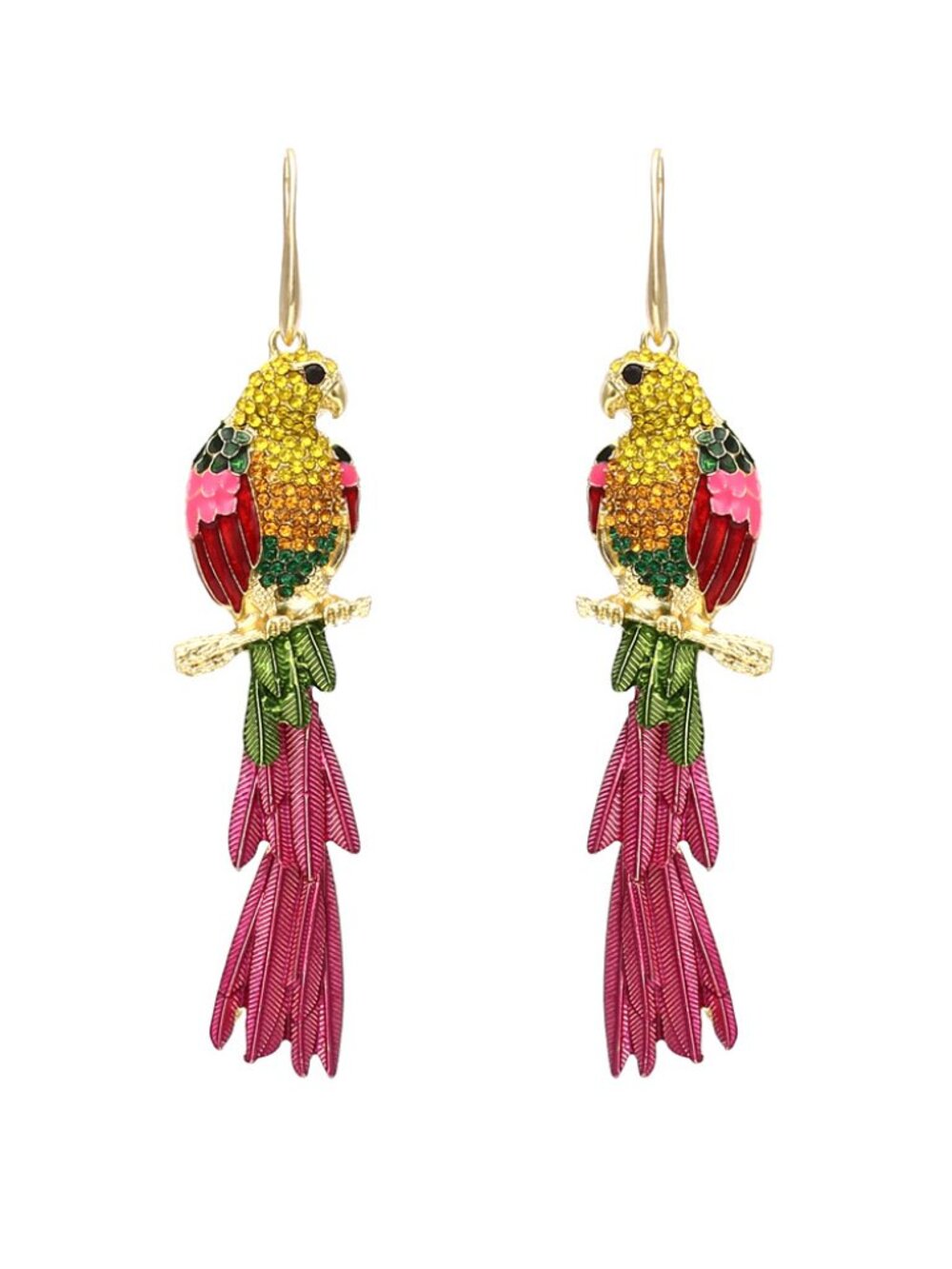 Zara Parrot Statement Earrings Colorful Tropical Bird Campy Resort Vacation Jewe